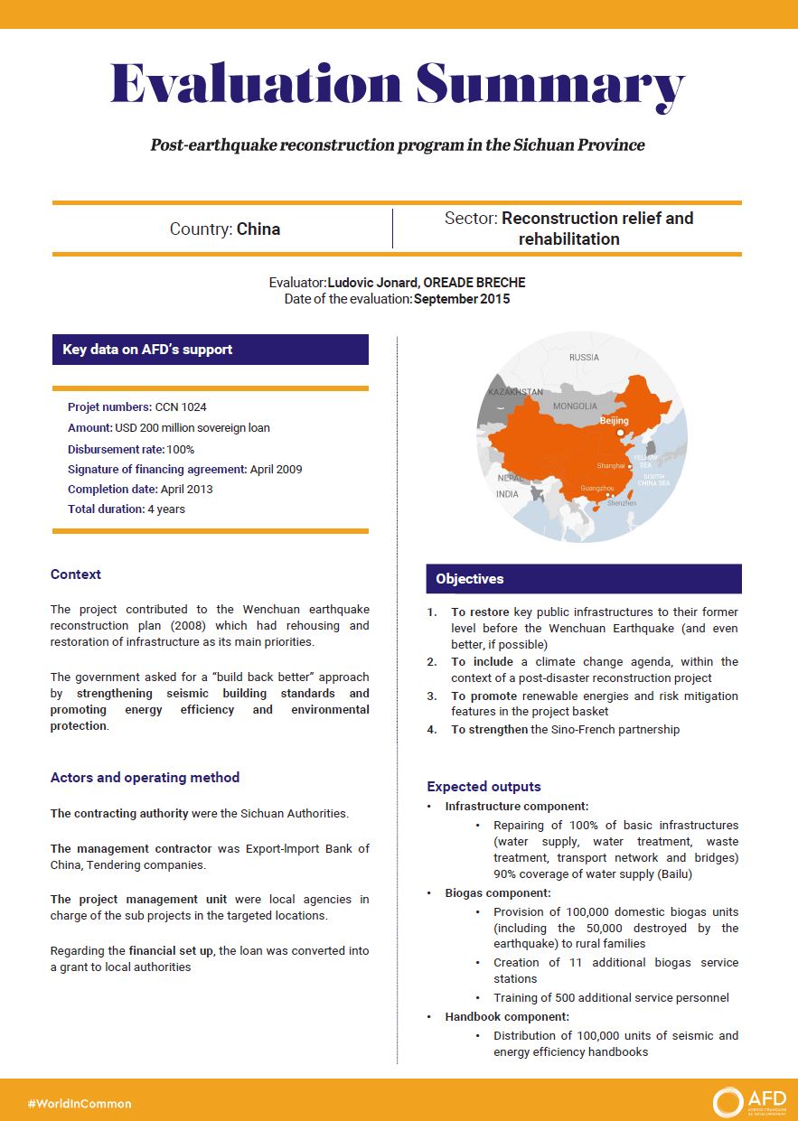 Evaluation Summary - Post-earthquake reconstruction program in the Sichuan Province, China